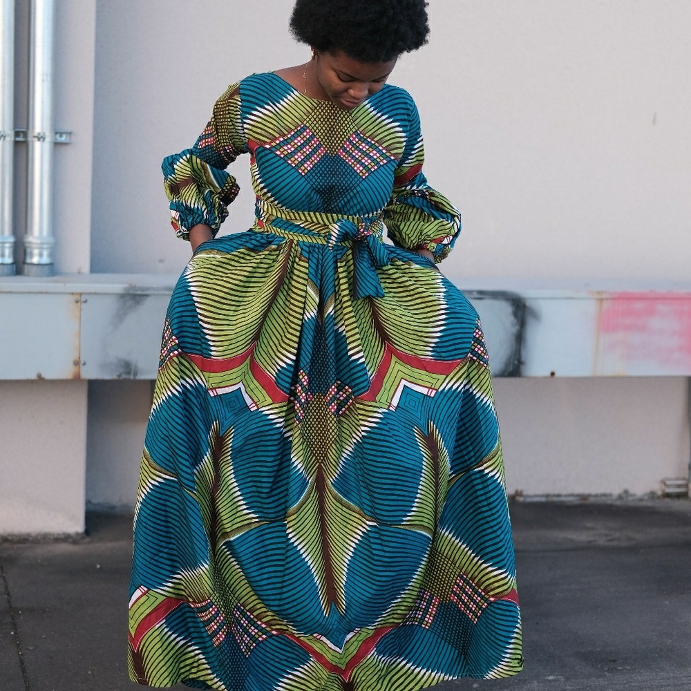 African Ankara women bold print maxi dress